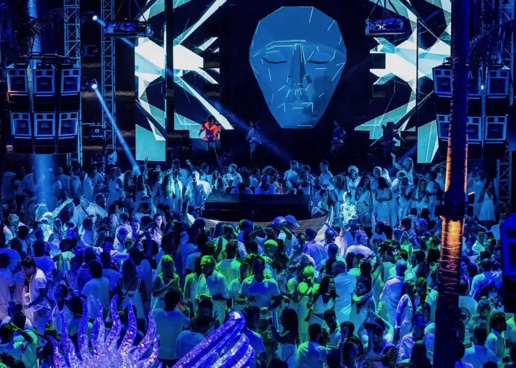 Large crowd dancing at an electronic music festival